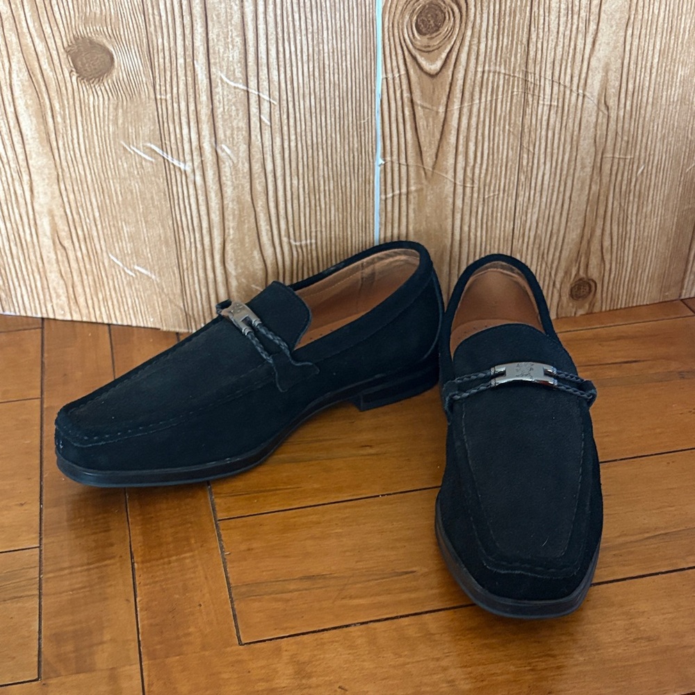 Stacy Adams Neville Moc Toe Bit Slip-On Dress Shoes Loafers Size 8M Black Suede